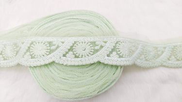Scallop Net Fabric Lace Trim Floral Embroidery and White Sequins, Floral Sari Border, Decorative Trim